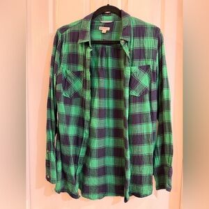 Merona Green and Navy Plaid Women's Button Down Shirt
